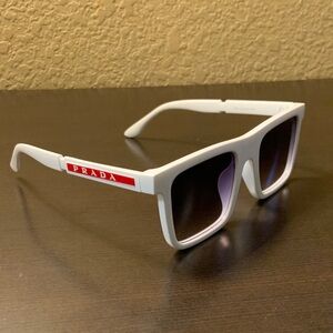 Prada White Sunglasses with Red Accents